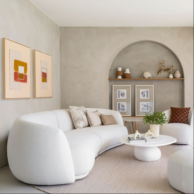 Salón con muebles de formas redondeadas